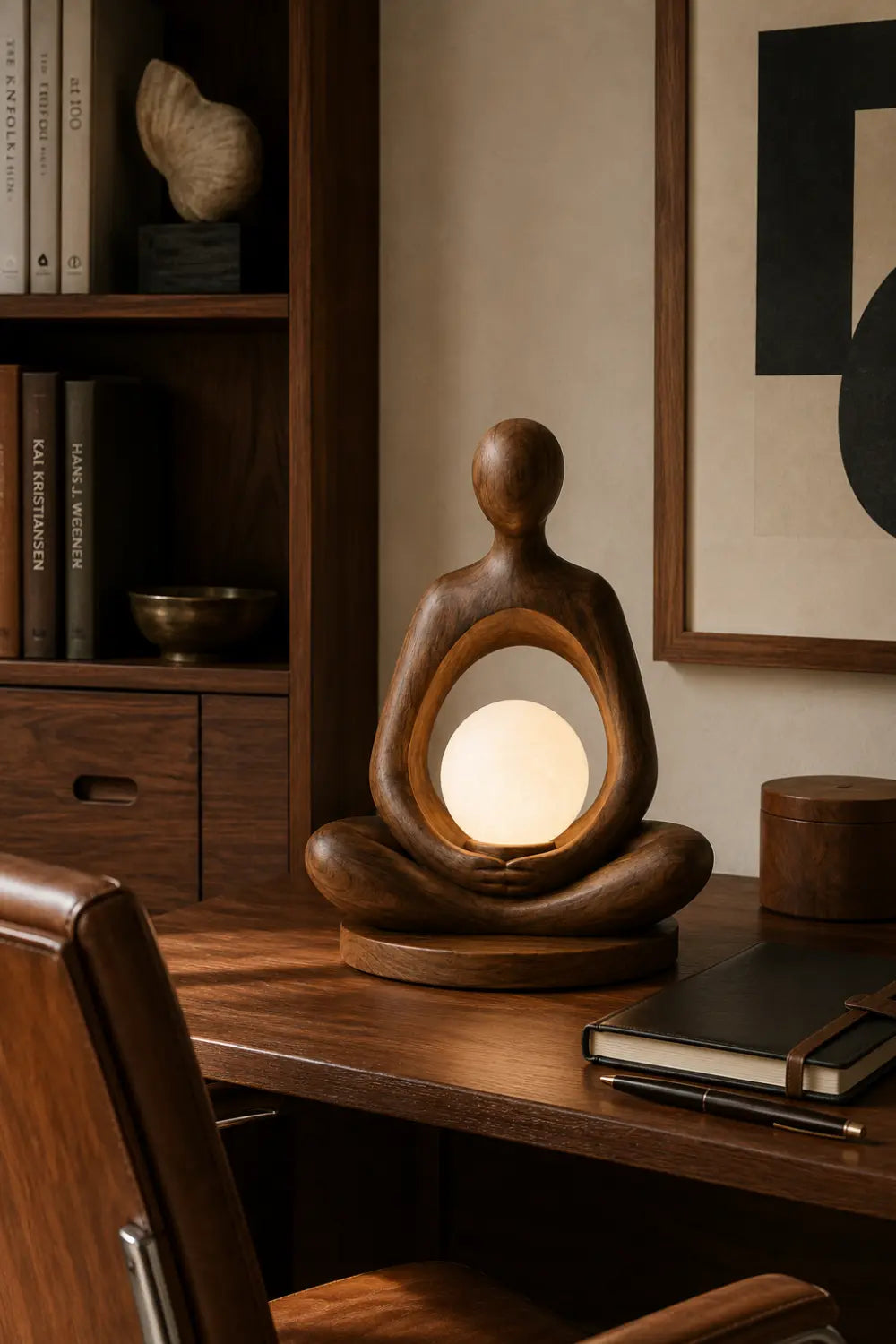 Minimalist Wood Table Lamp With Abstract Human Form For Contemporary Interior Styling