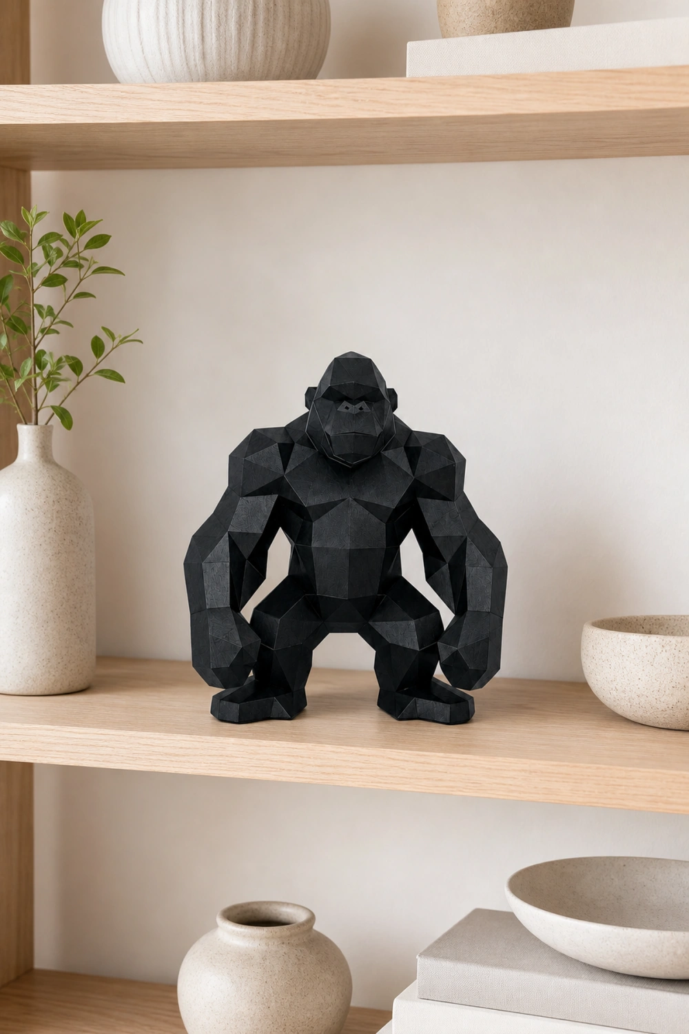Hand-Carved Geometric Gorilla Wood Sculpture Modern Abstract Animal Art For Home Decor