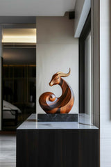 Wooden Carved Animals Wooden Sculptures Art Abstract Wooden Ram Statue