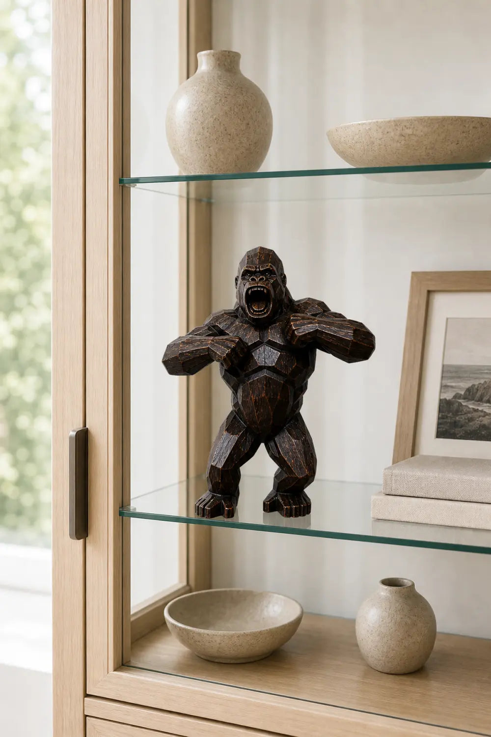 Hand Carved Walnut Gorilla Sculpture Modern Abstract Animal Statue For Home Decor