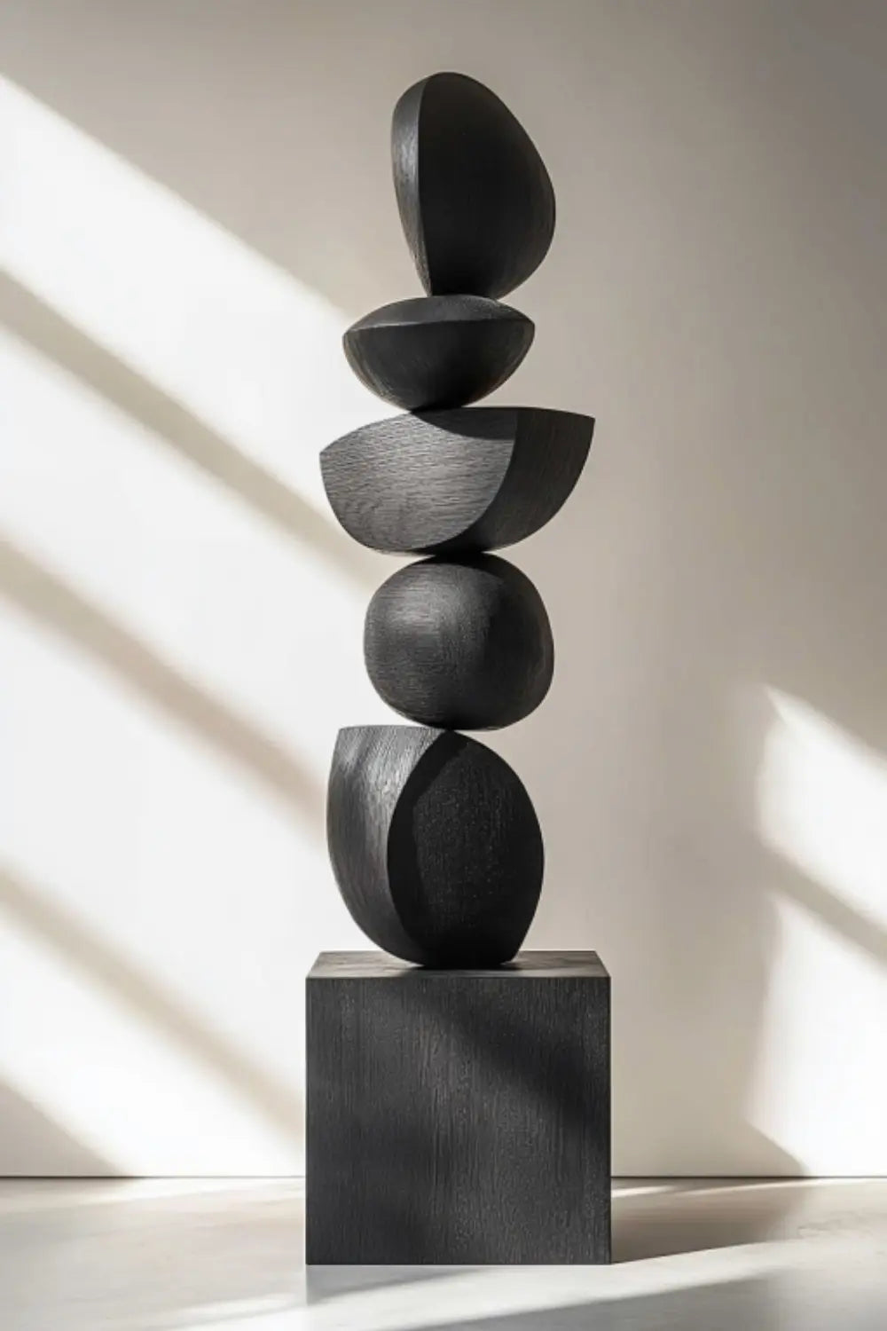 Large Black Wooden Abstract Sculpture For Modern Minimalist Home Decor And Living Room Accent