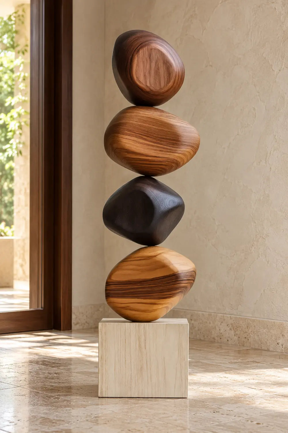 Large Abstract Wooden Sculpture For Modern Minimalist Home Decor And Living Room Accents