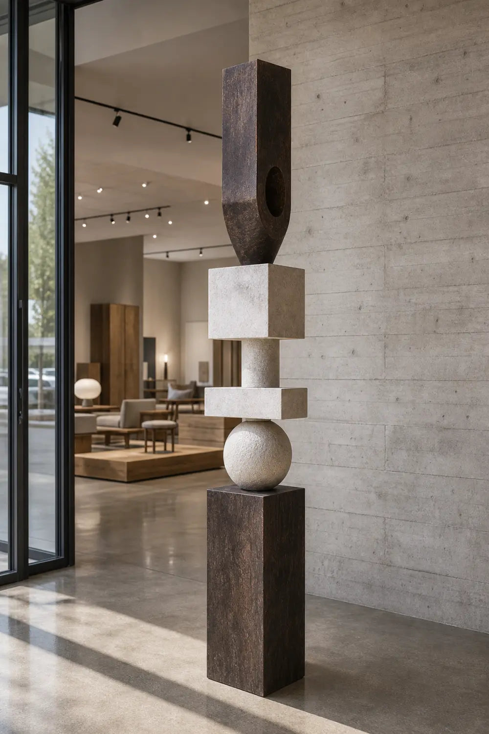 Large Abstract Wooden Sculpture For Modern Minimalist Living Room Decor And Art