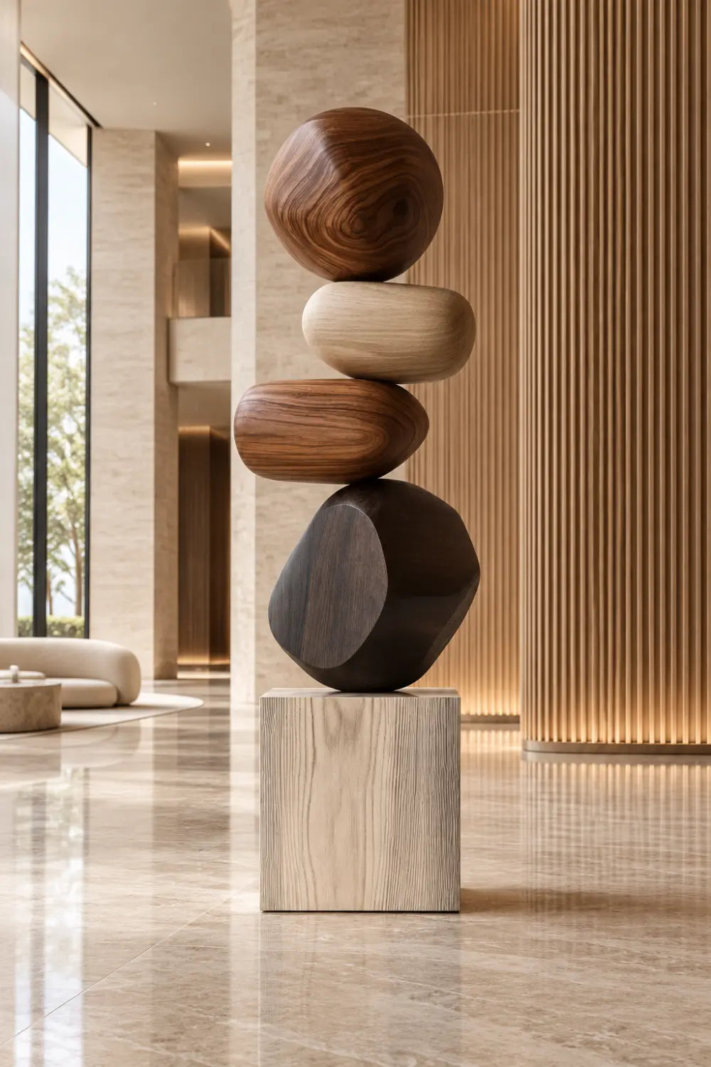 Large Abstract Wooden Sculpture For Modern Home Decor And Minimalist Living Rooms