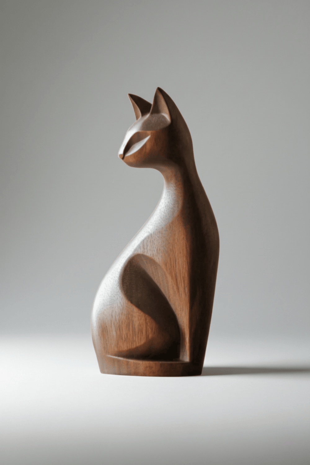 Handcrafted Wooden Cat Sculpture Modern Minimalist Home Decor Statue