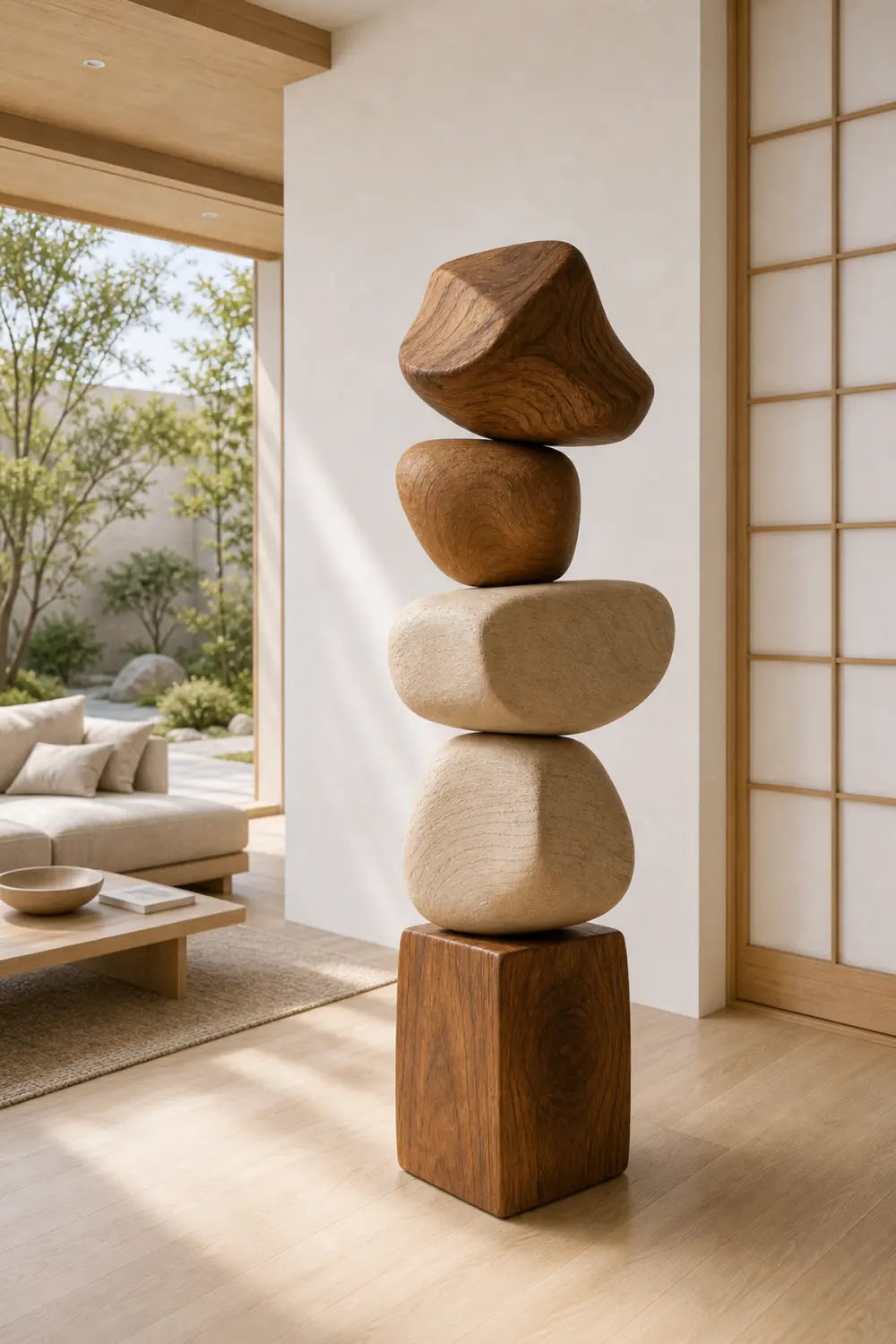 Large Hand-Carved Wooden Sculpture For Modern Living Room Decor Abstract Minimalist Art