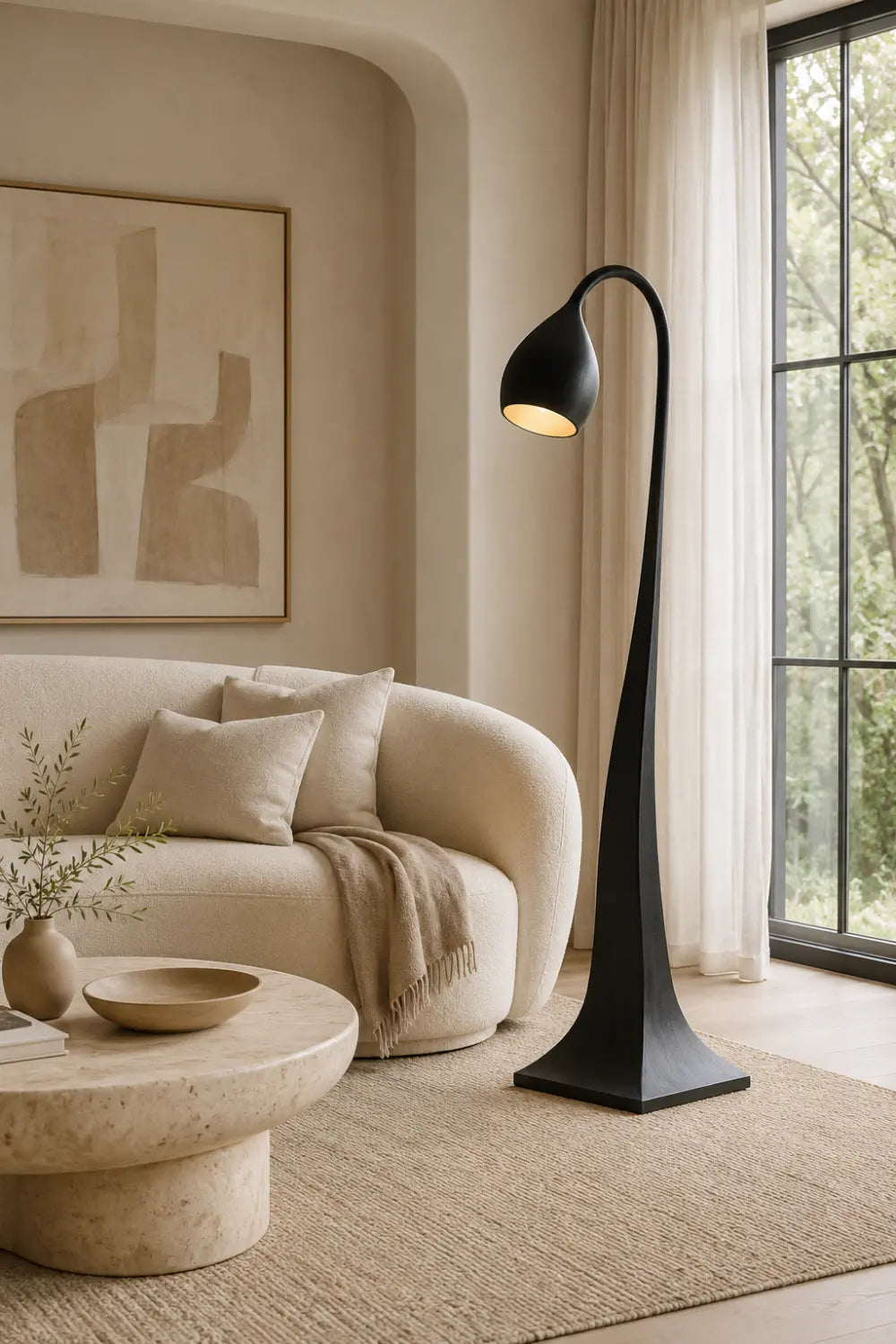 Large Modern Wooden Floor Lamp With Warm Light For Contemporary Homes