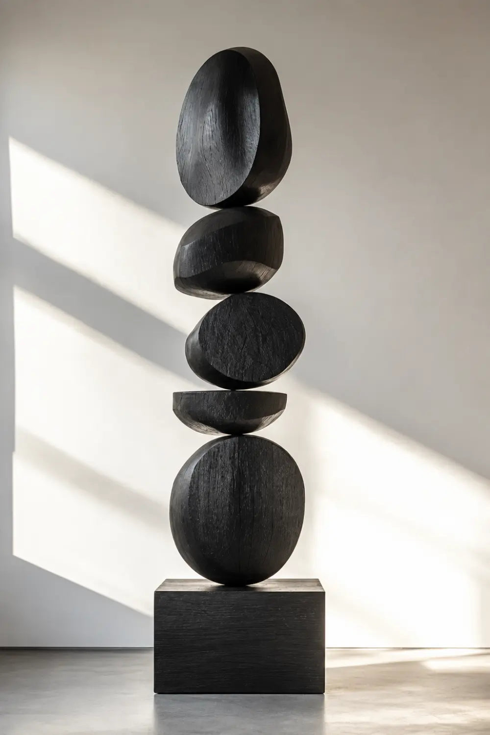 Large Black Wooden Abstract Sculpture For Modern Home Decor