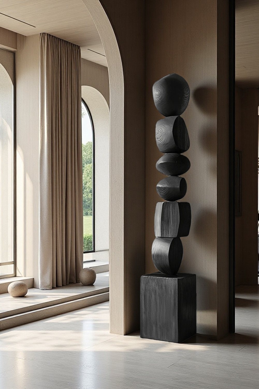 Black Abstract Large Wooden Sculpture Geometric Wood Sculpture Art Decor