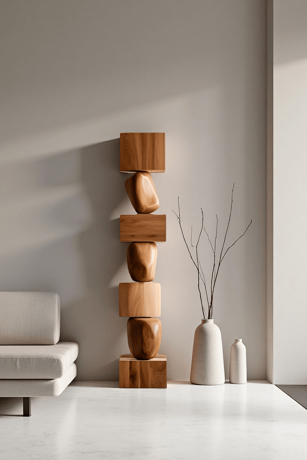 Tall Wooden Floor Sculpture Modern Large Wood Sculptures Art HomeDecor