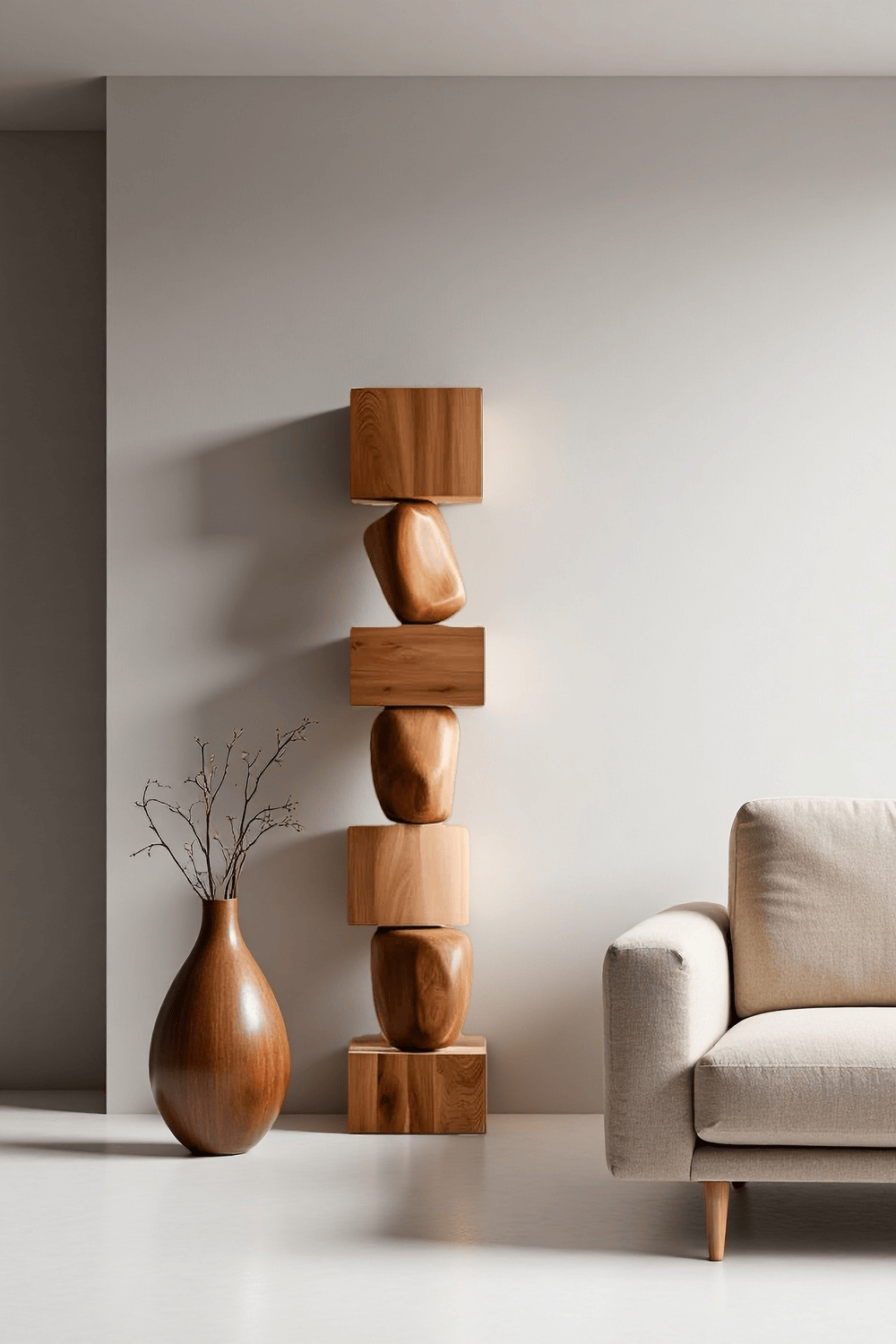 Tall Wooden Floor Sculpture Modern Large Wood Sculptures Art HomeDecor