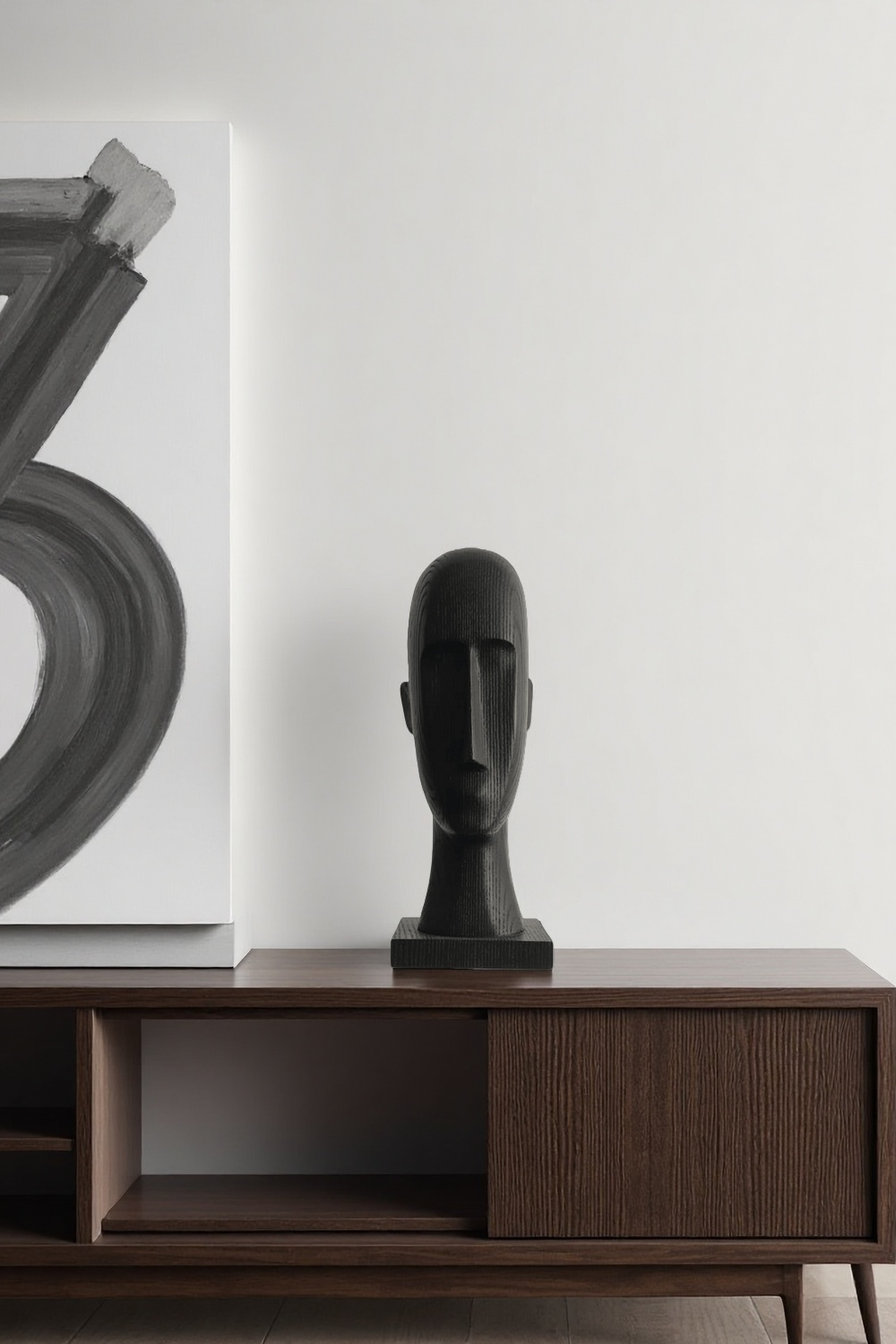 Black Abstract Wooden Head Sculpture Modern Minimalist Wood Sculptures