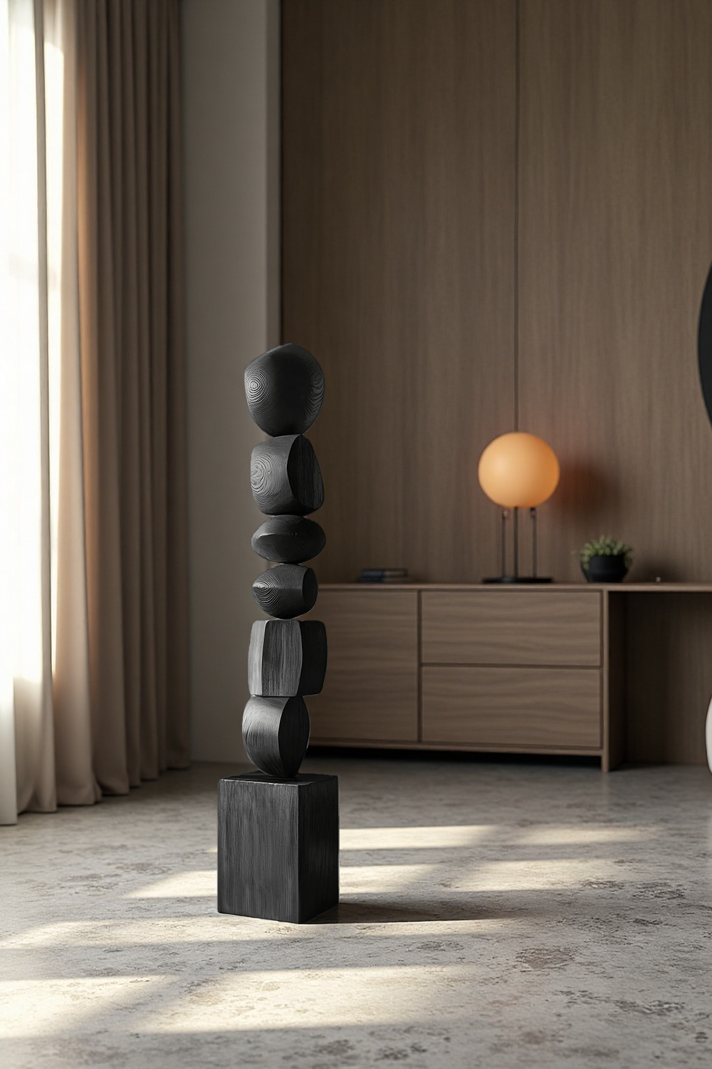 Black Abstract Large Wooden Sculpture Geometric Wood Sculpture Art Decor