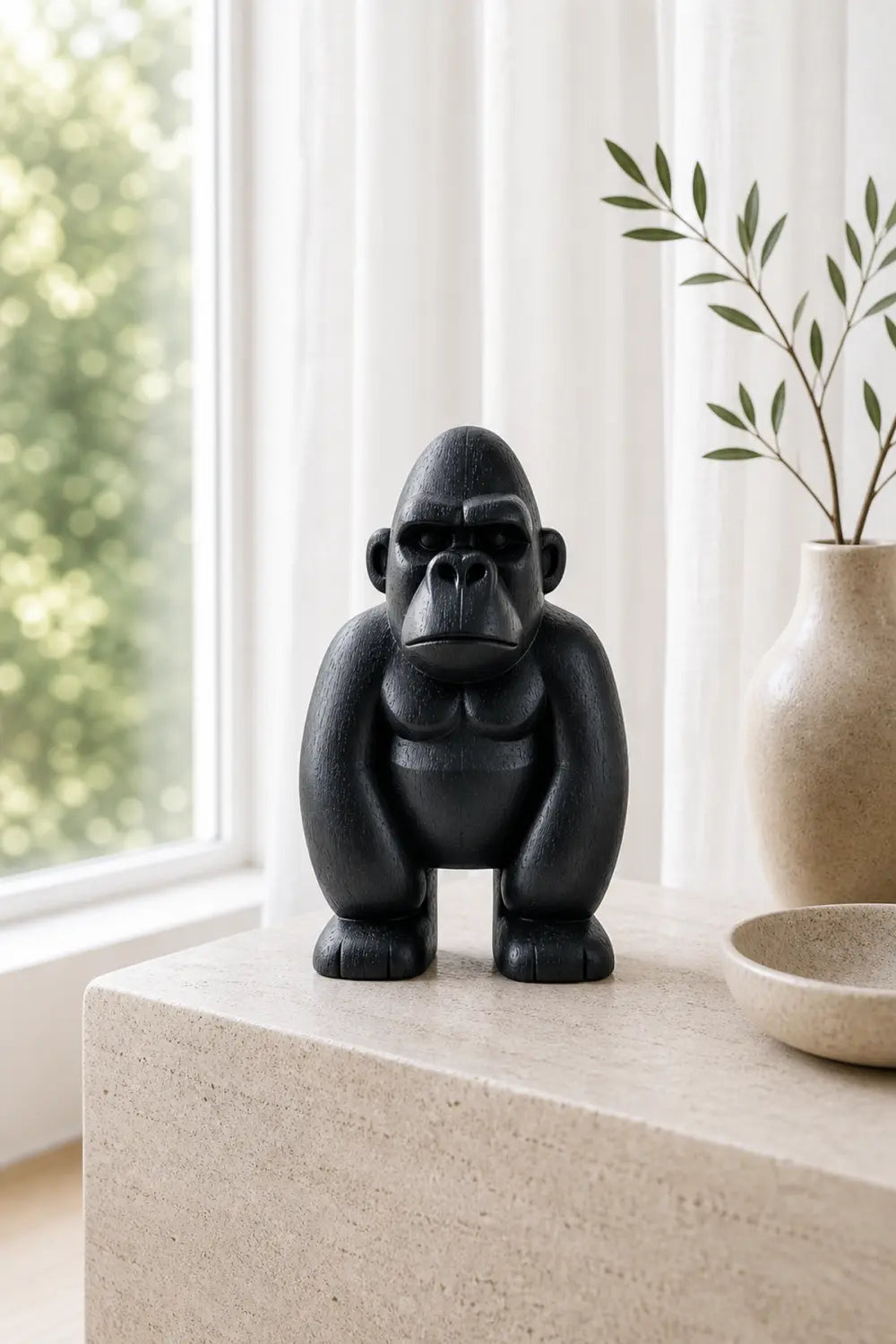 Hand Carved Black Gorilla Wood Sculpture Modern Abstract Animal Statue For Home Decor