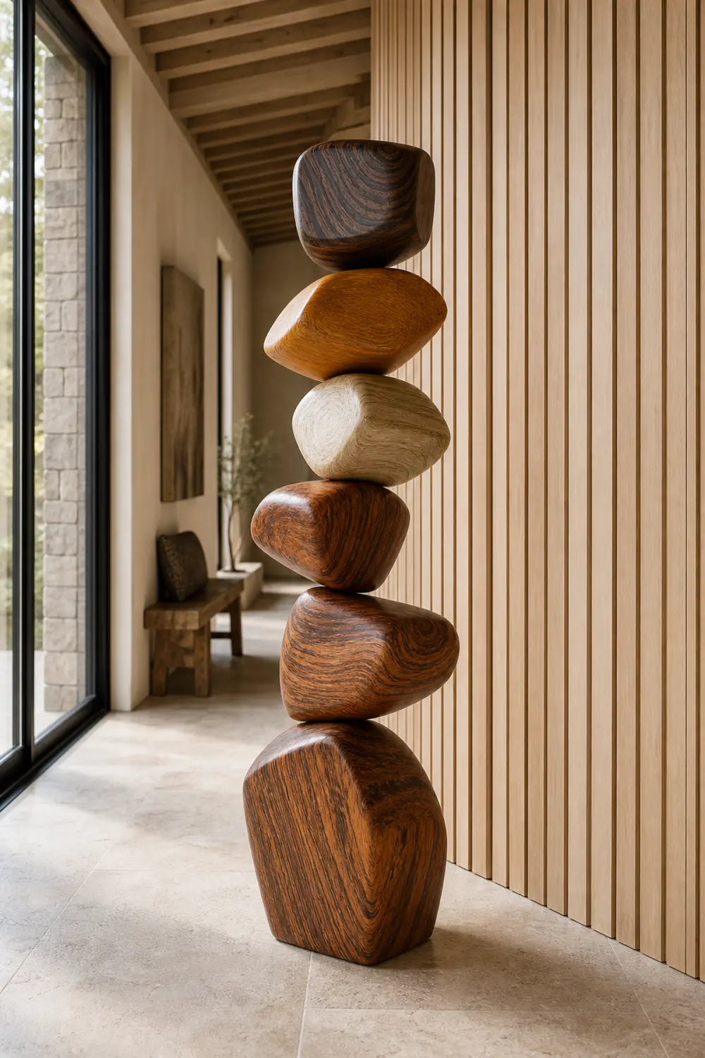 Large Abstract Wooden Floor Sculpture Minimalist Home Decor Art Piece For Living Room