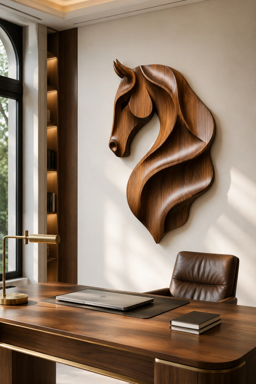 Fluid Wooden Horse Head Wall Art | Modern Carved Relief