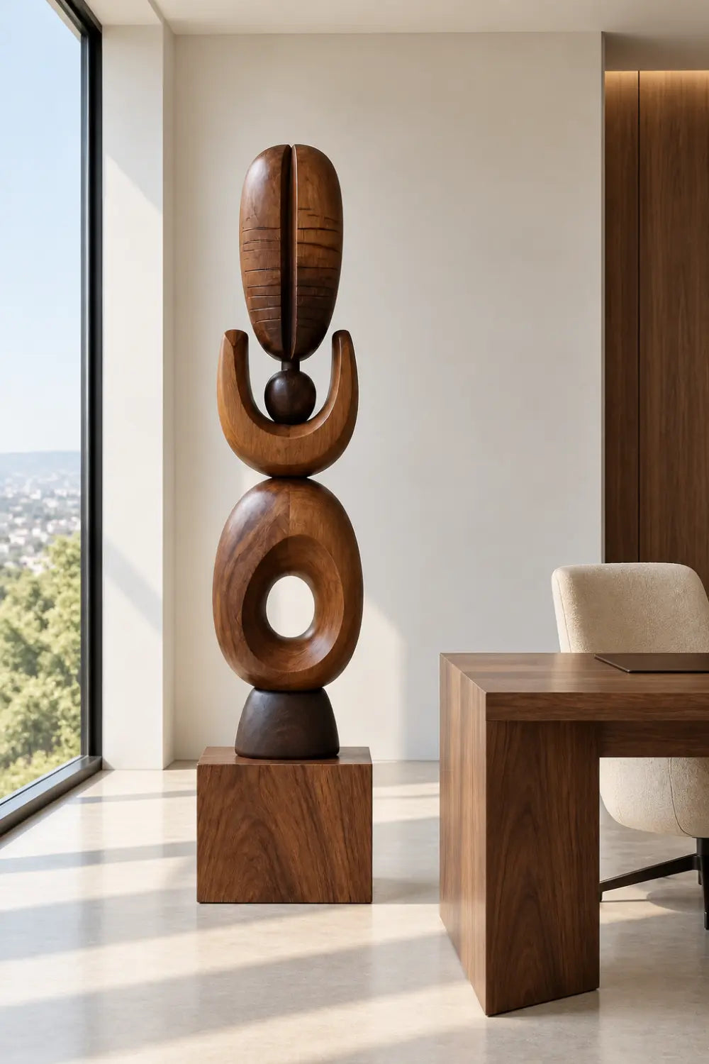 Abstract Stacked Wood Floor Sculpture | Aesthetic Standing Statue For Living Space