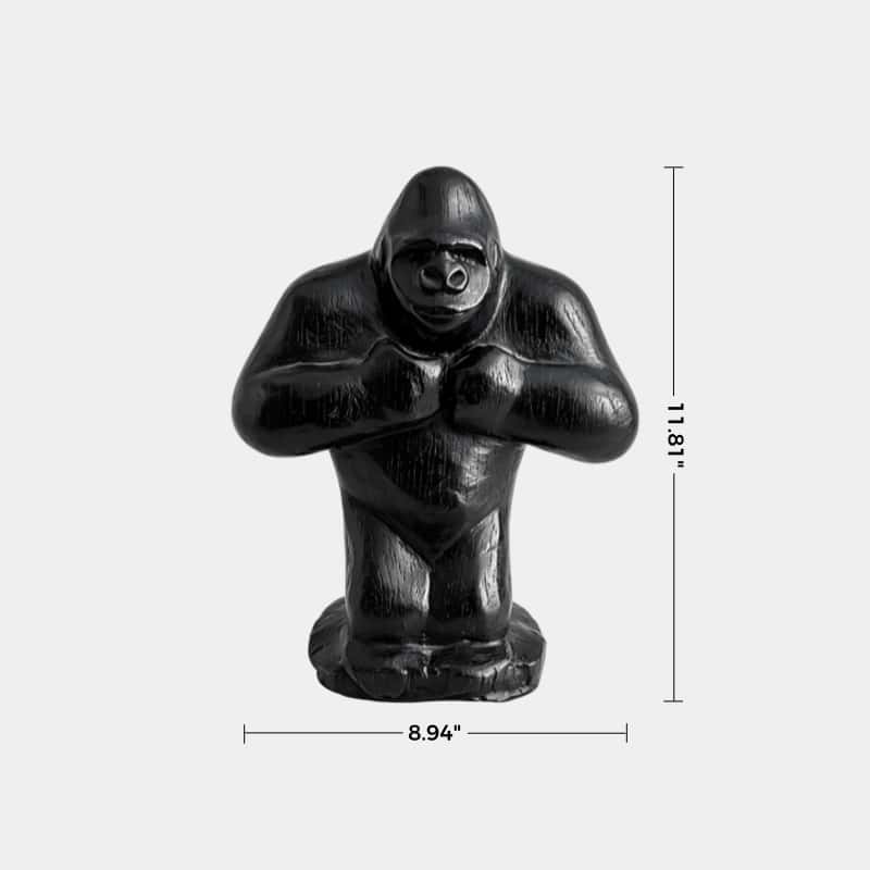 Hand Carved Gorilla Wood Sculpture - Modern Animal Desk Decor For Home Office