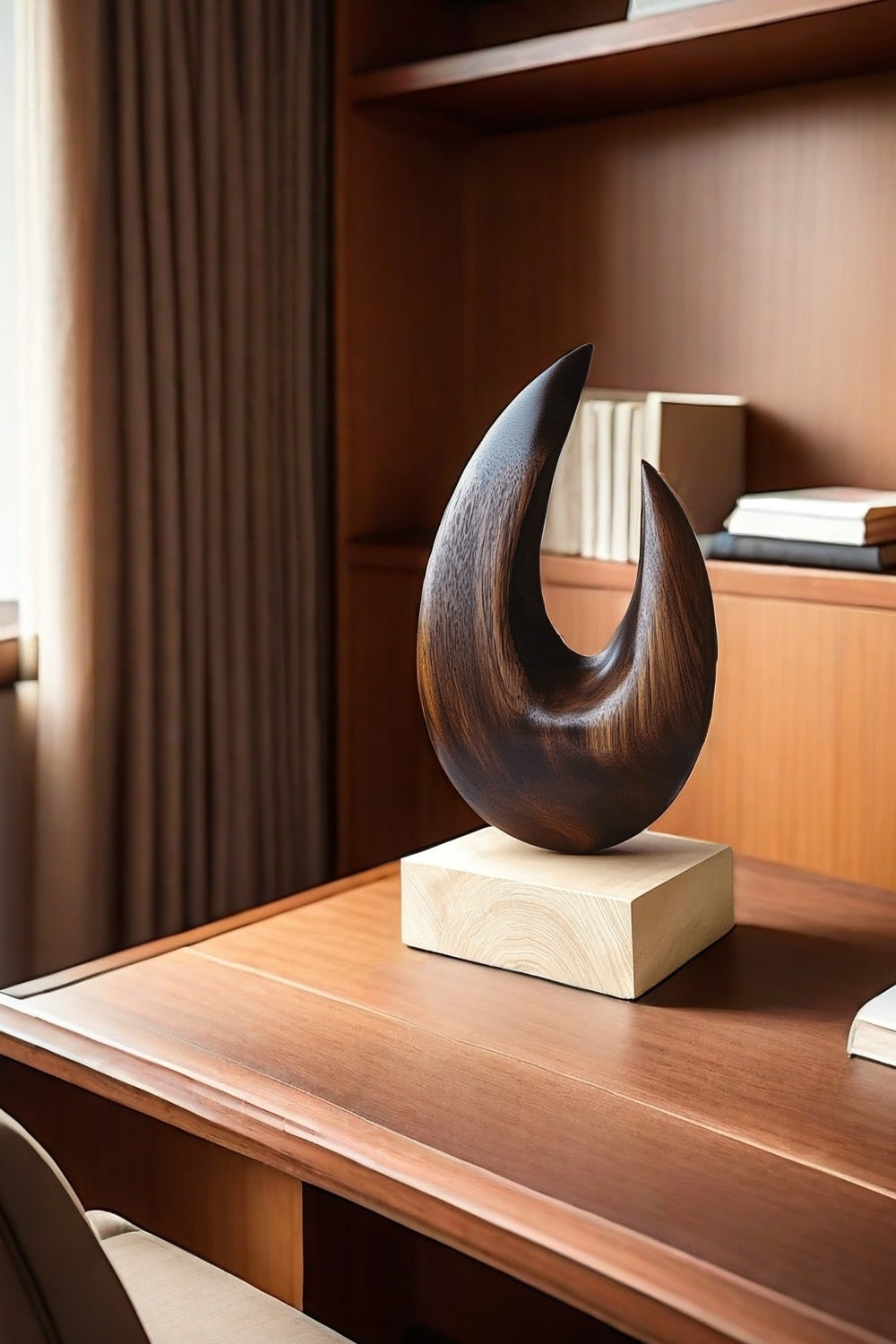 Abstract Wooden Sculpture Minimalist Decor Hand Carved Wood Statue