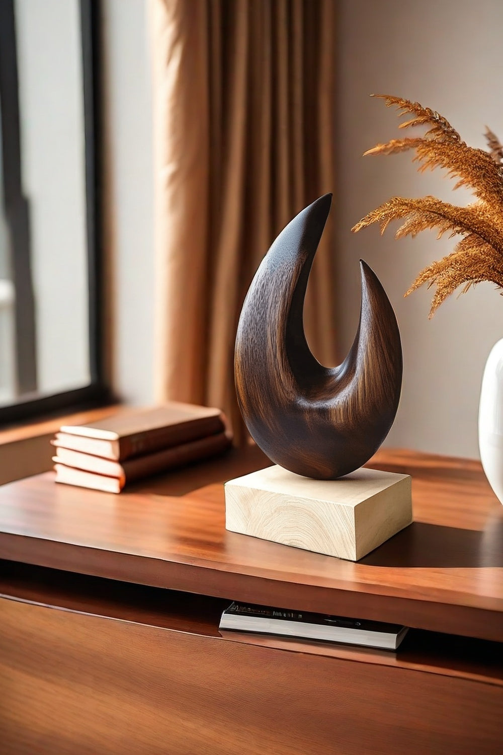 Abstract Wooden Sculpture Minimalist Decor Hand Carved Wood Statue