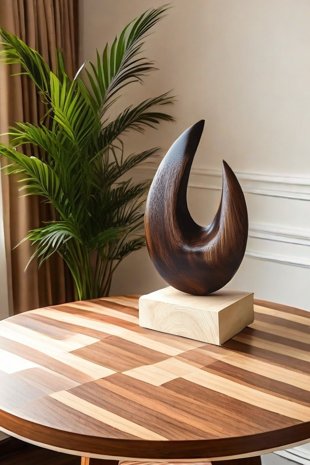 Abstract Wooden Sculpture Minimalist Decor Hand Carved Wood Statue