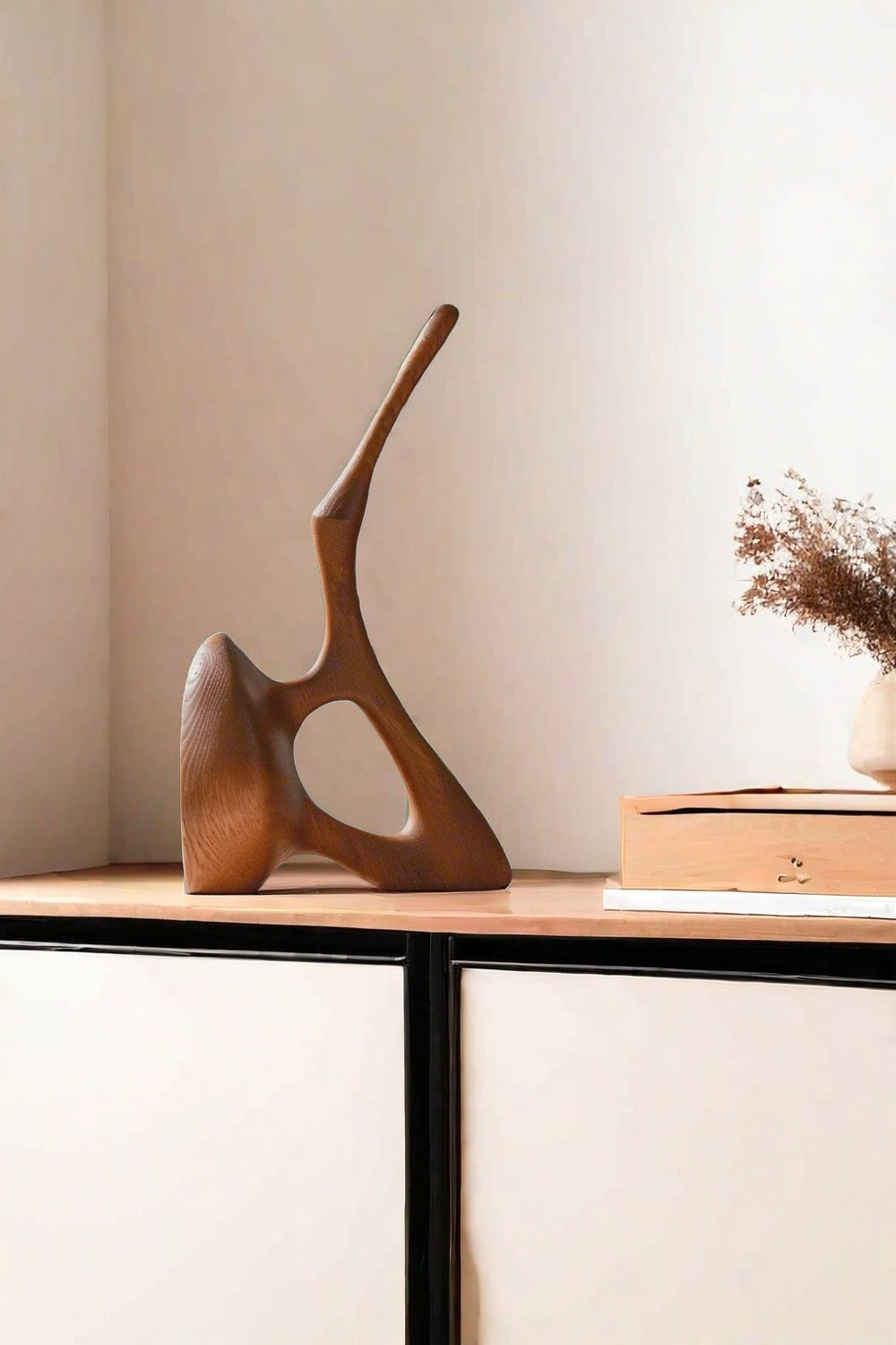 Abstract Wooden Sculpture Minimalist Decor Hand Carved Wood Statue