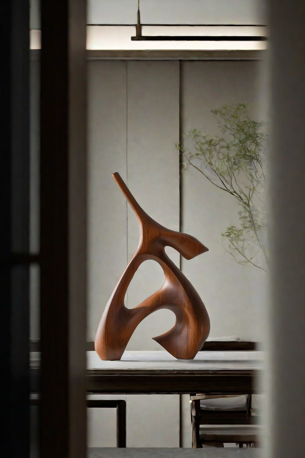 Abstract Wooden Sculpture Minimalist Decor Hand Carved Wood Statue
