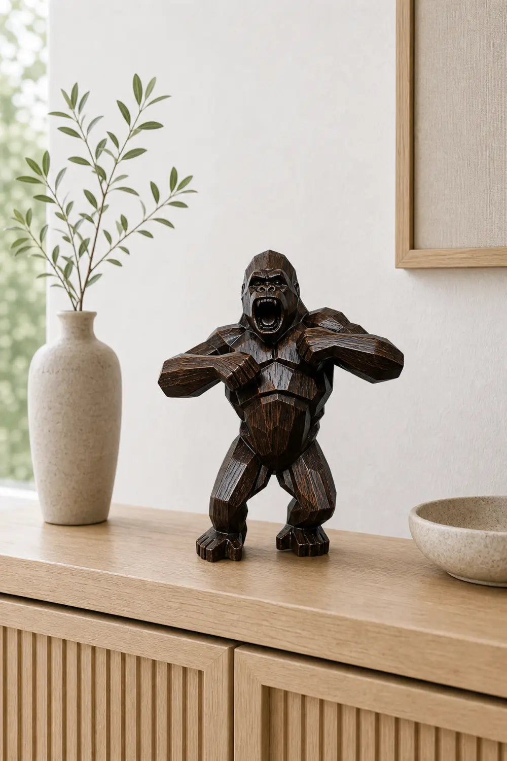 Hand Carved Walnut Gorilla Sculpture Modern Abstract Animal Statue For Home Decor
