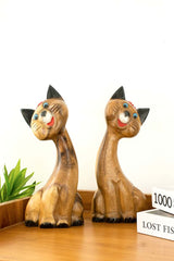 Cat Wood Carving Hand Carving Wooden Art  Wood Sculpture Animal Crafts Wooden Cat Statue