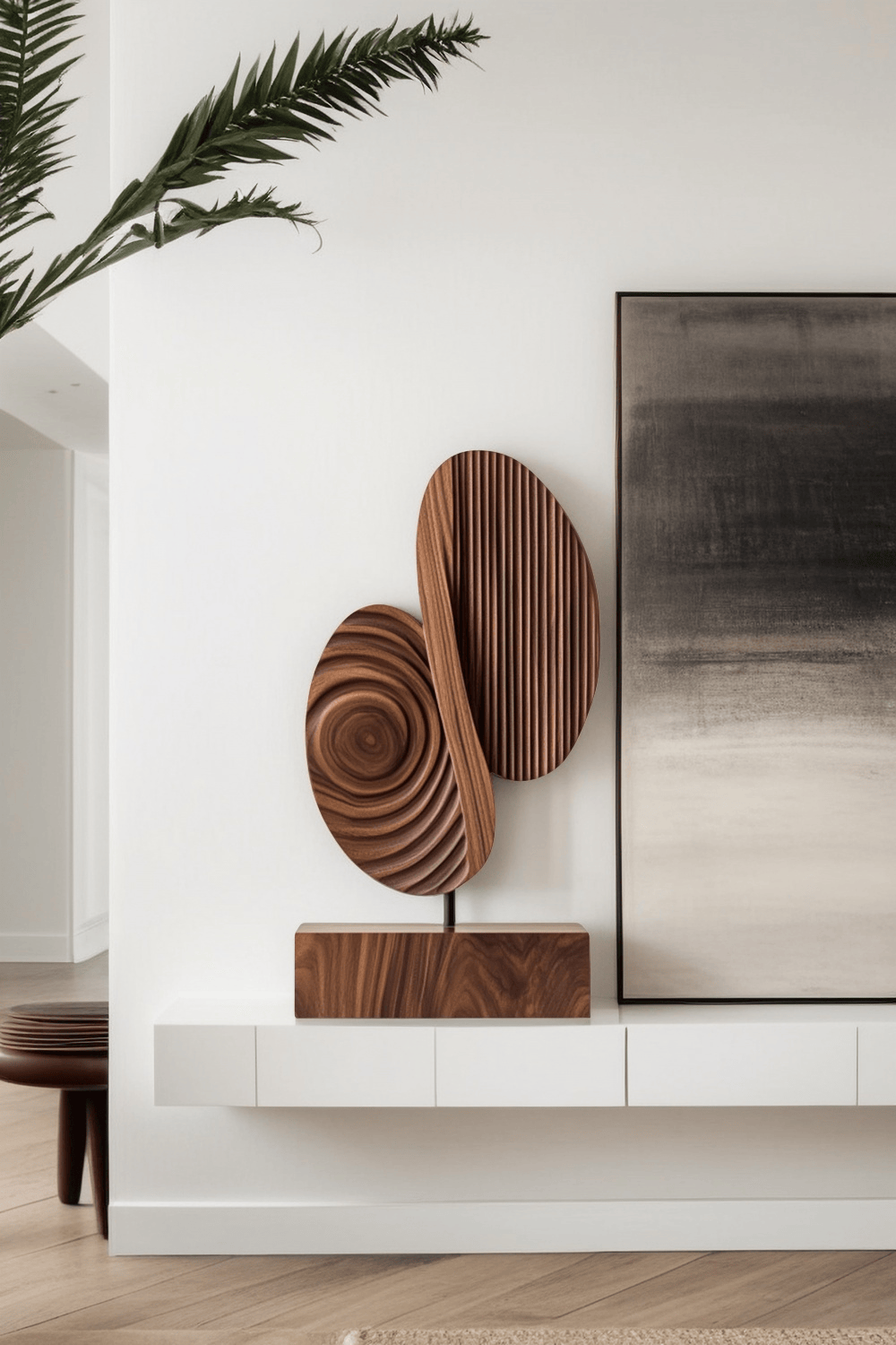 Modern Minimalist Abstract Wood Sculpture Hand Carved Wooden Sculpture