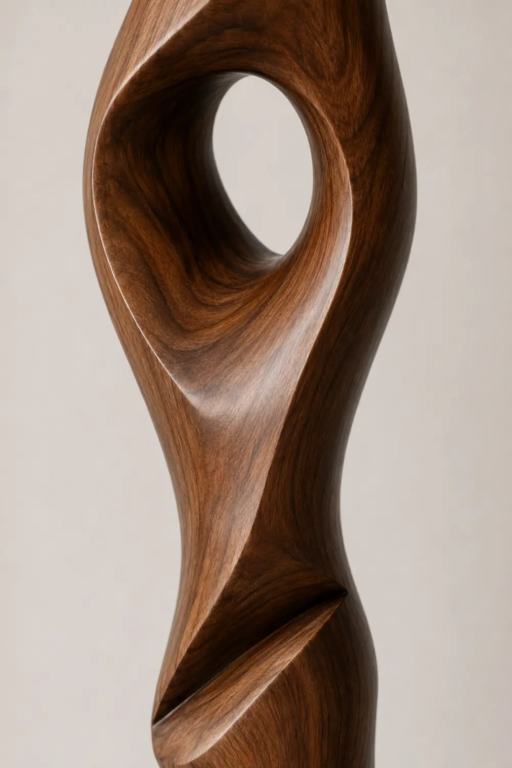 Sculptural Walnut Wood Floor Lamp With Abstract Spiral Form For Modern Living Rooms