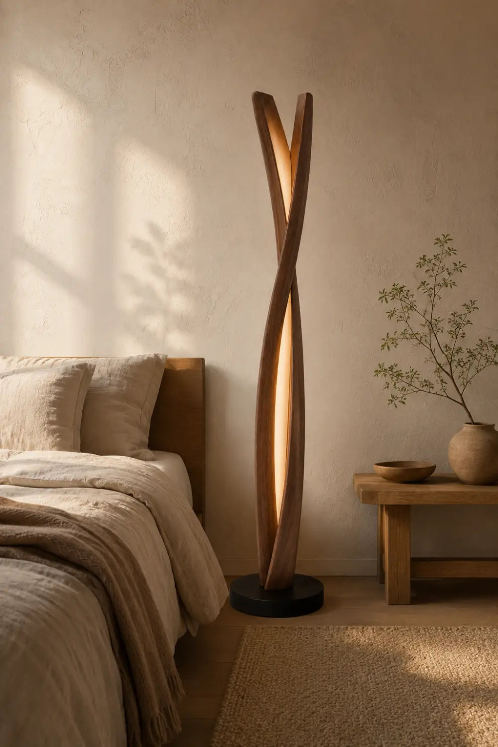 Handcrafted Wooden Sculpture Lamp Abstract Twist Design Ambient Lighting For Luxury Interiors