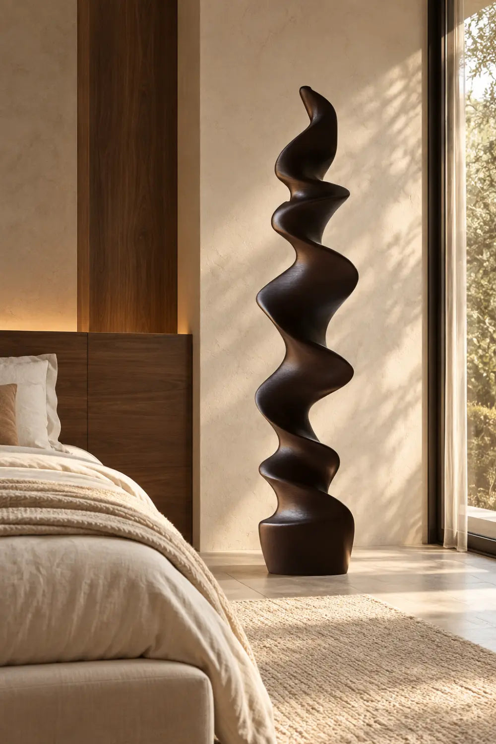 Large Abstract Spiral Wood Sculpture For Modern Home Decor