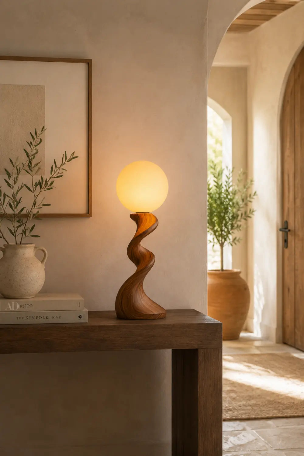 Modern Swirl Wood Table Lamp | Sculptural Sinuous Desk Light For Space Decor