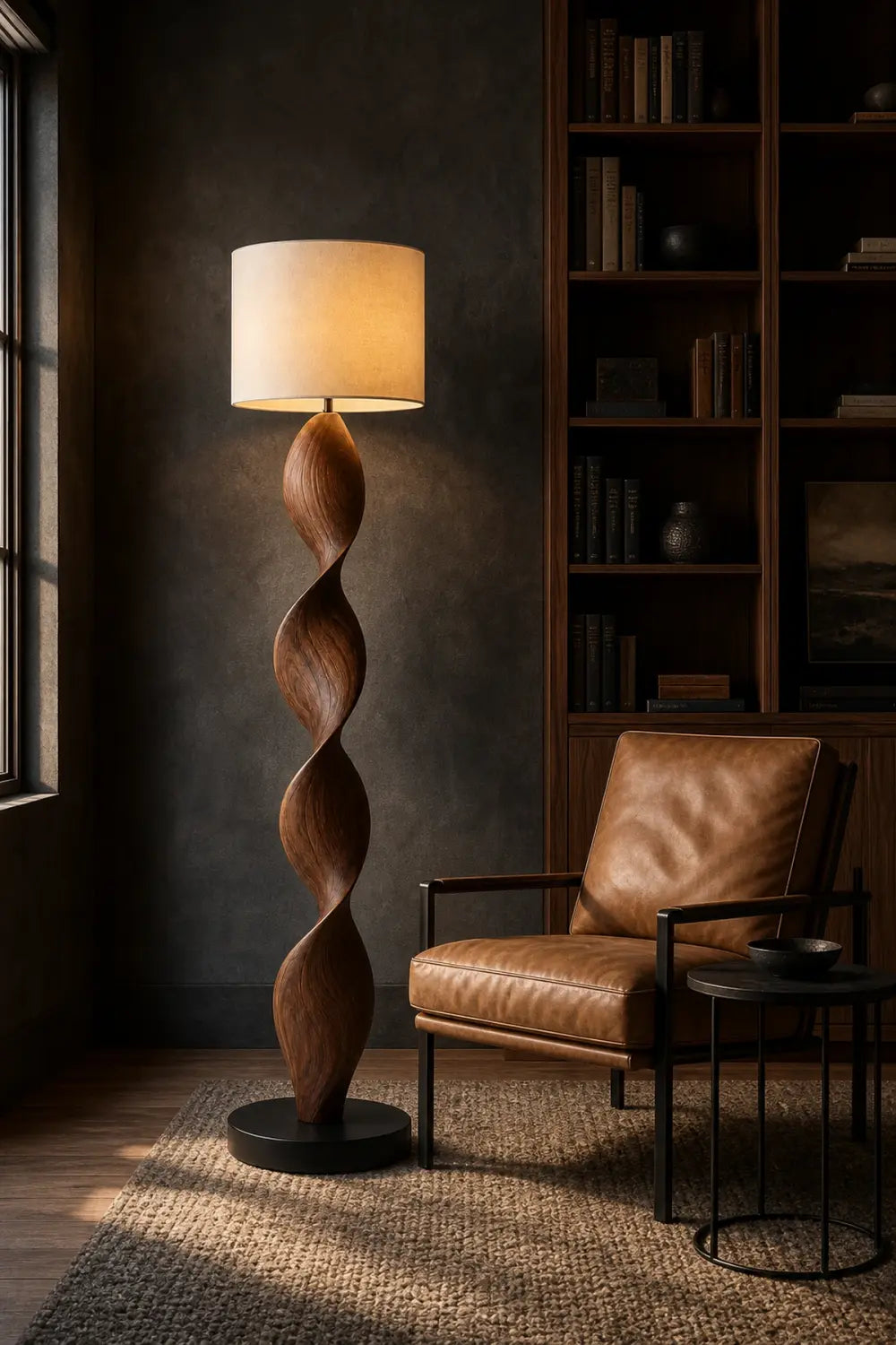 Modern Sculpted Wood Floor Lamp | Aesthetic Standing Light For Living Space