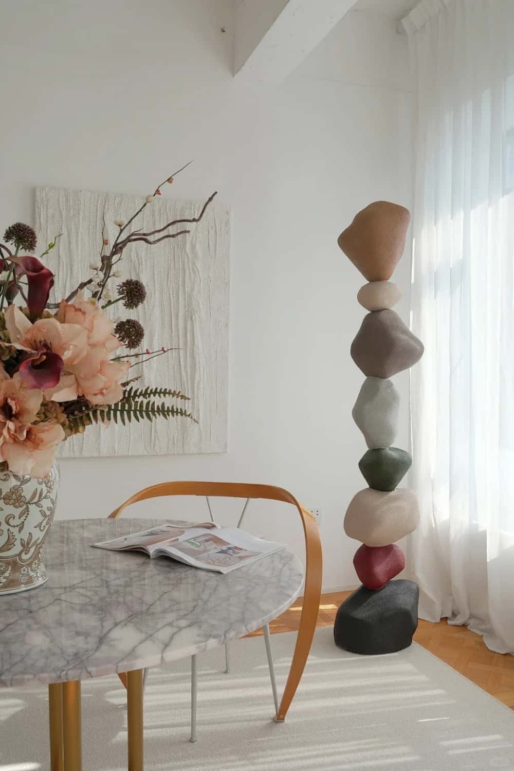Large Polychrome Wood Sculpture Floor Sculpture Tall Wooden Sculpture Modern Home Decor