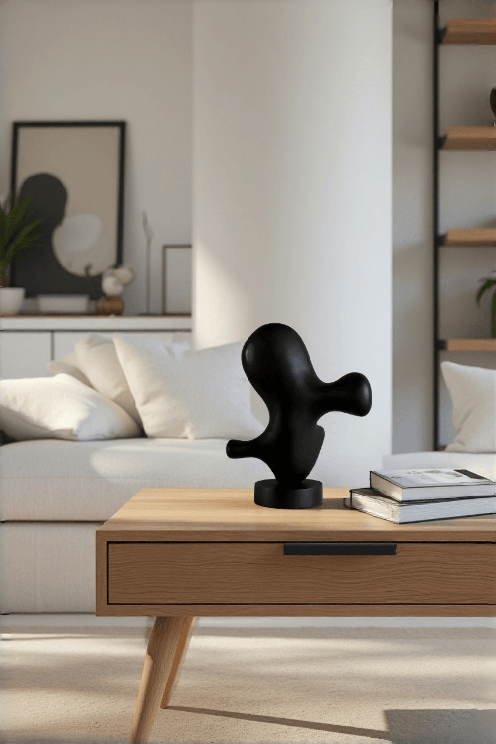 Black Abstract Wooden Sculpture Handcrafted Wood Carving Art Décor Piece