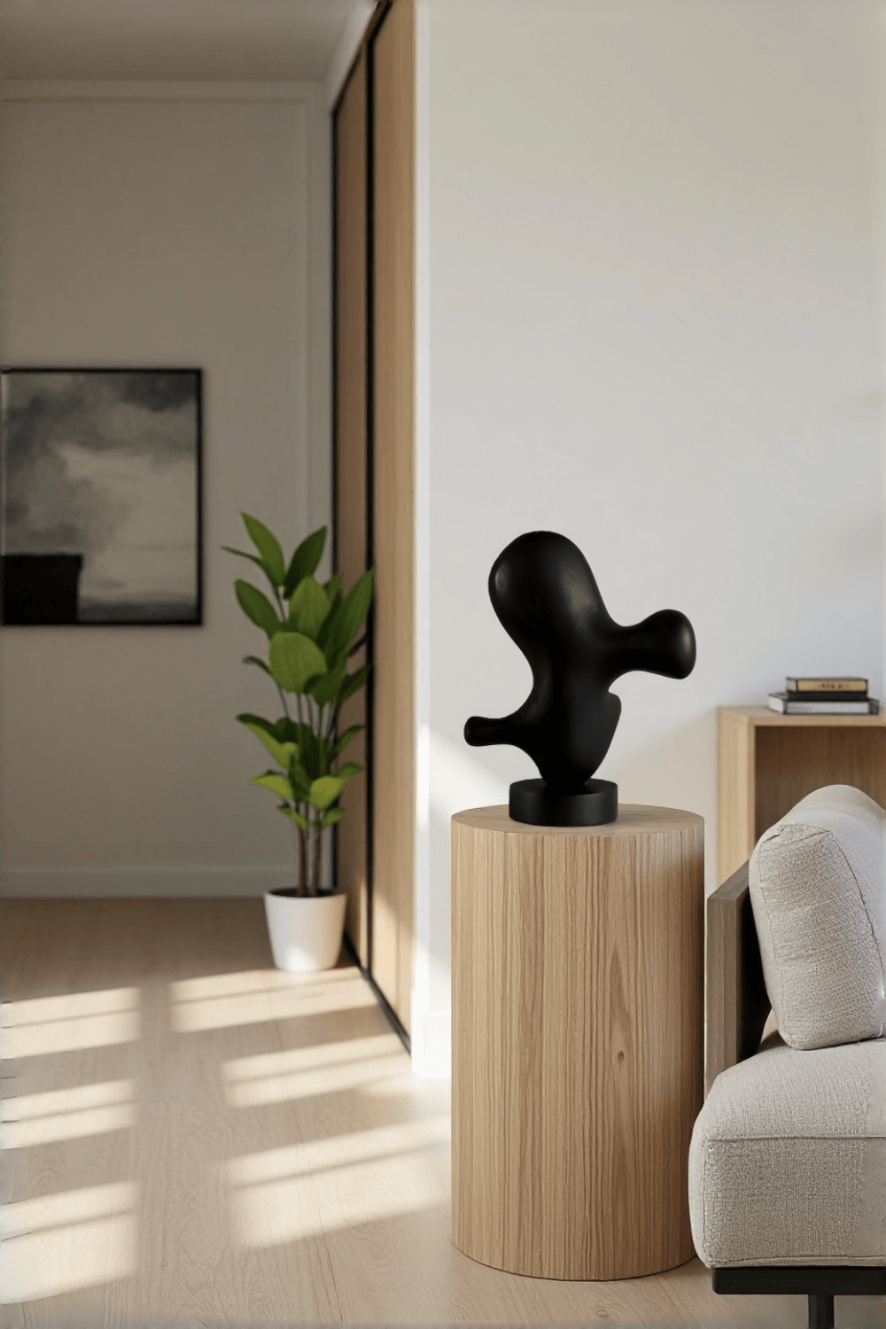 Black Abstract Wooden Sculpture Handcrafted Wood Carving Art Décor Piece