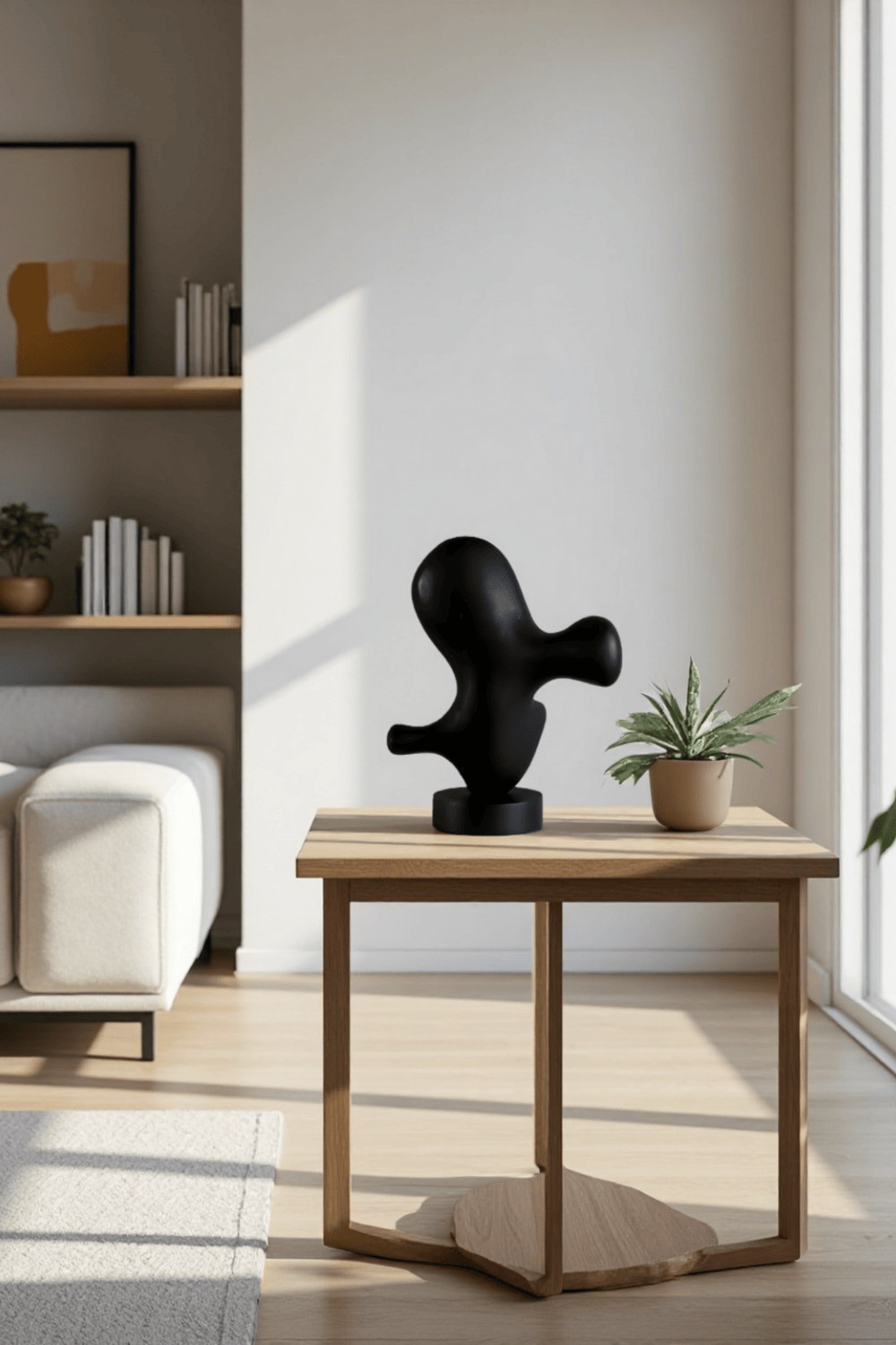 Black Abstract Wooden Sculpture Handcrafted Wood Carving Art Décor Piece