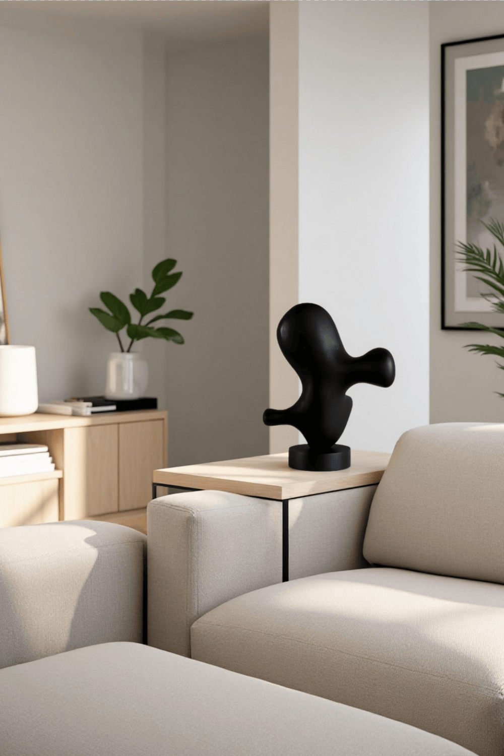 Black Abstract Wooden Sculpture Handcrafted Wood Carving Art Décor Piece