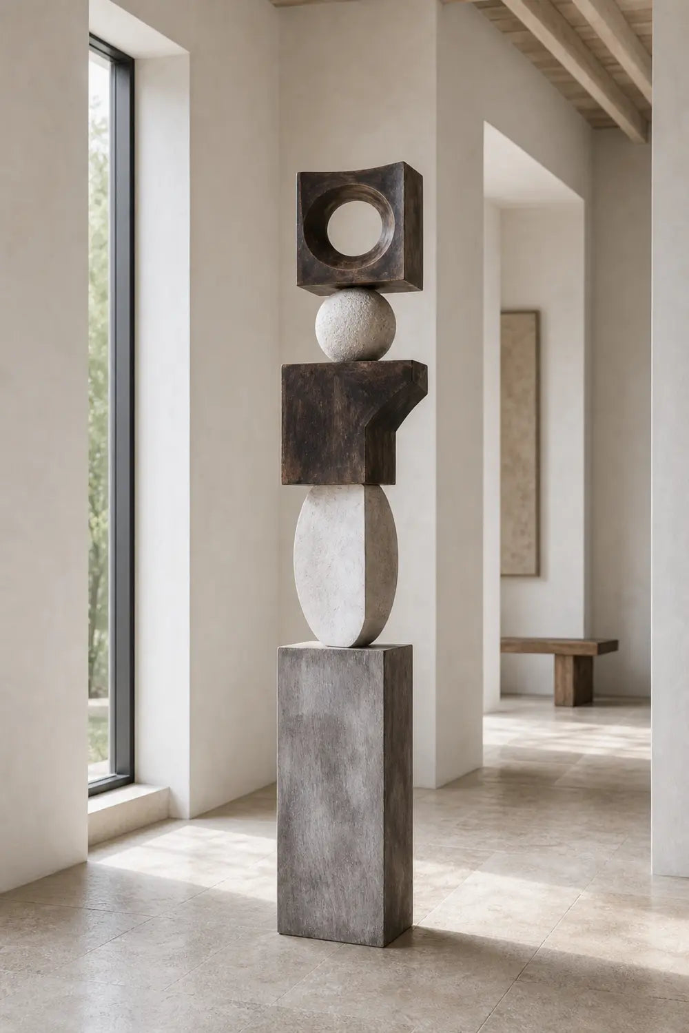 Large Abstract Wooden Floor Sculpture For Modern Minimalist Living Room Decor Handmade