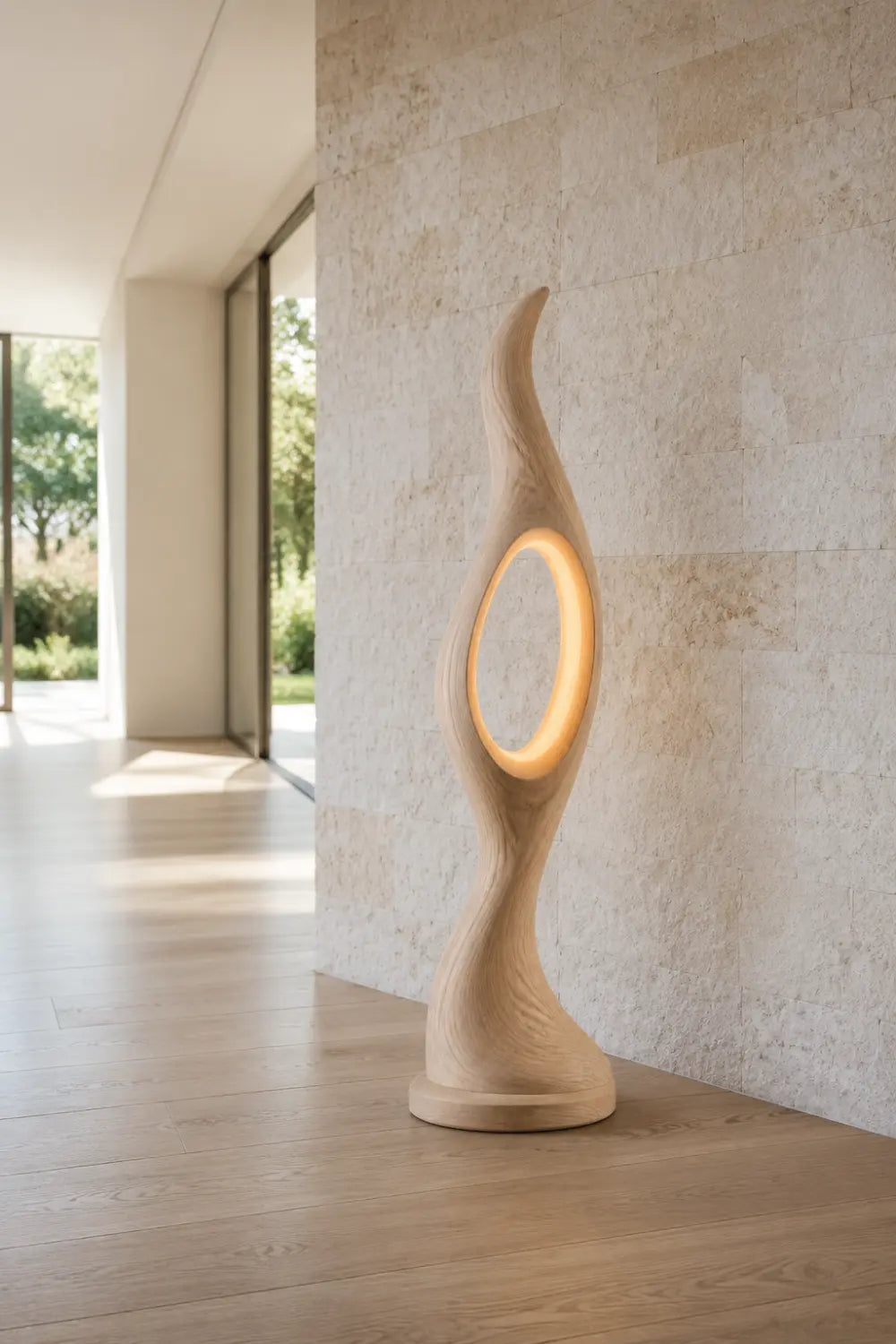 Modern Abstract Floor Lamp Hand-Carved From Solid Natural Wood For Living Room Decor