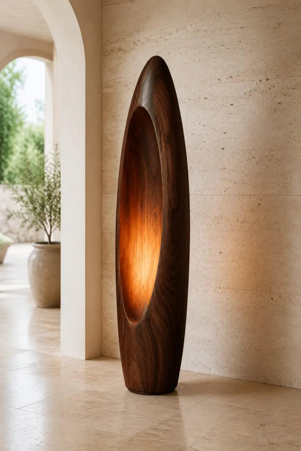 Sculptural Wooden Floor Lamp As Contemporary Art For Home Interior Design