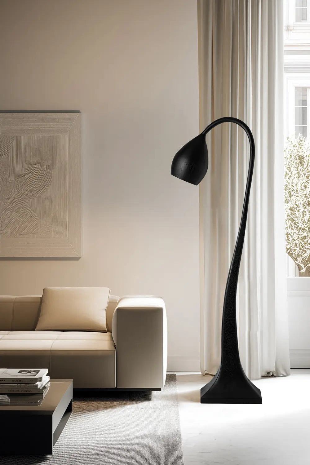 Large Modern Wooden Floor Lamp With Warm Light For Contemporary Homes