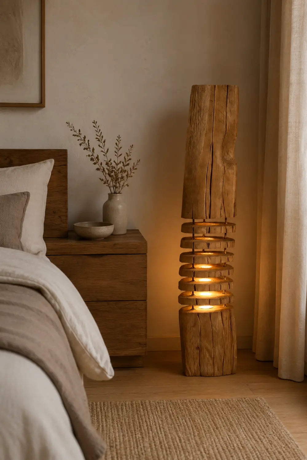 Handcrafted Wooden Floor Lamp With Warm Light For Modern Living Rooms