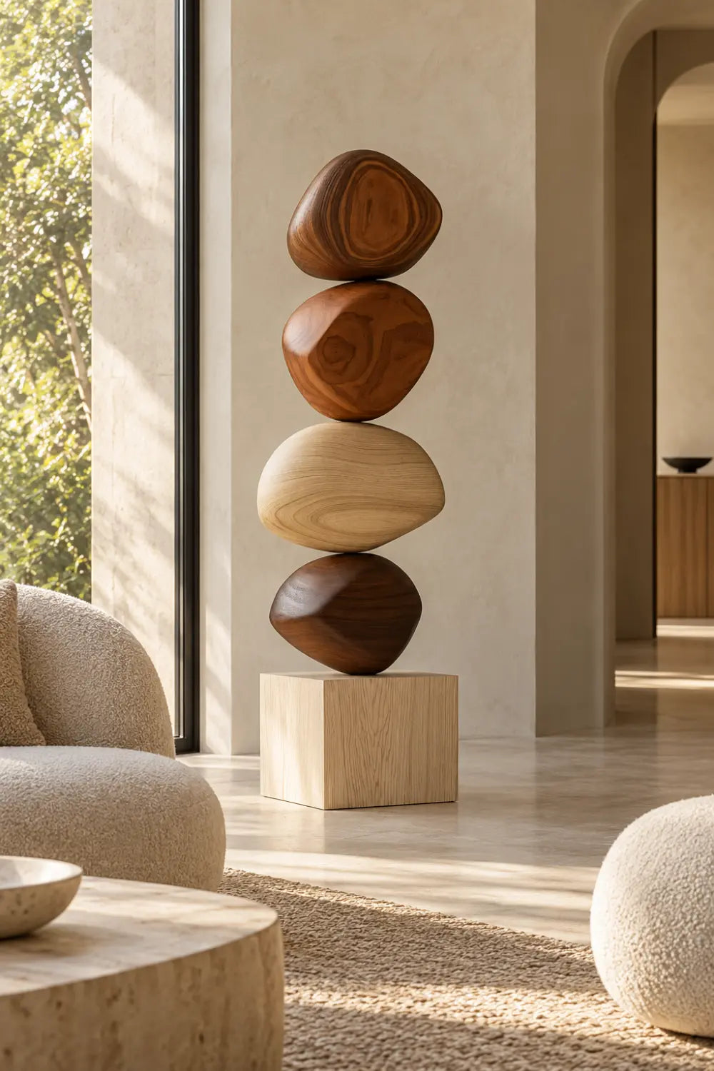 Large Abstract Wooden Sculpture For Modern Minimalist Home Decor And Living Room Art