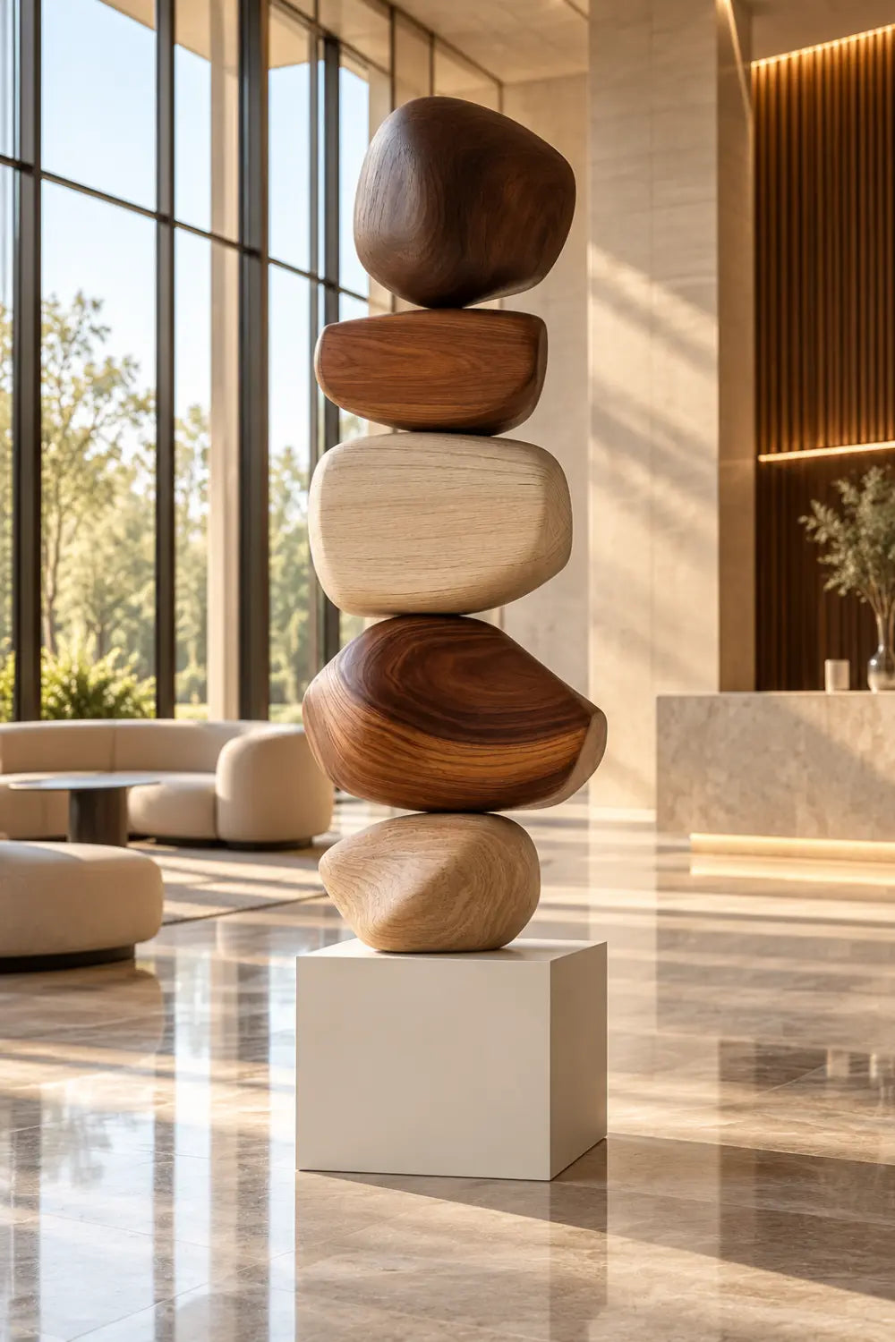 Large Abstract Wooden Floor Sculpture For Modern Minimalist Home Decor And Living Room Art