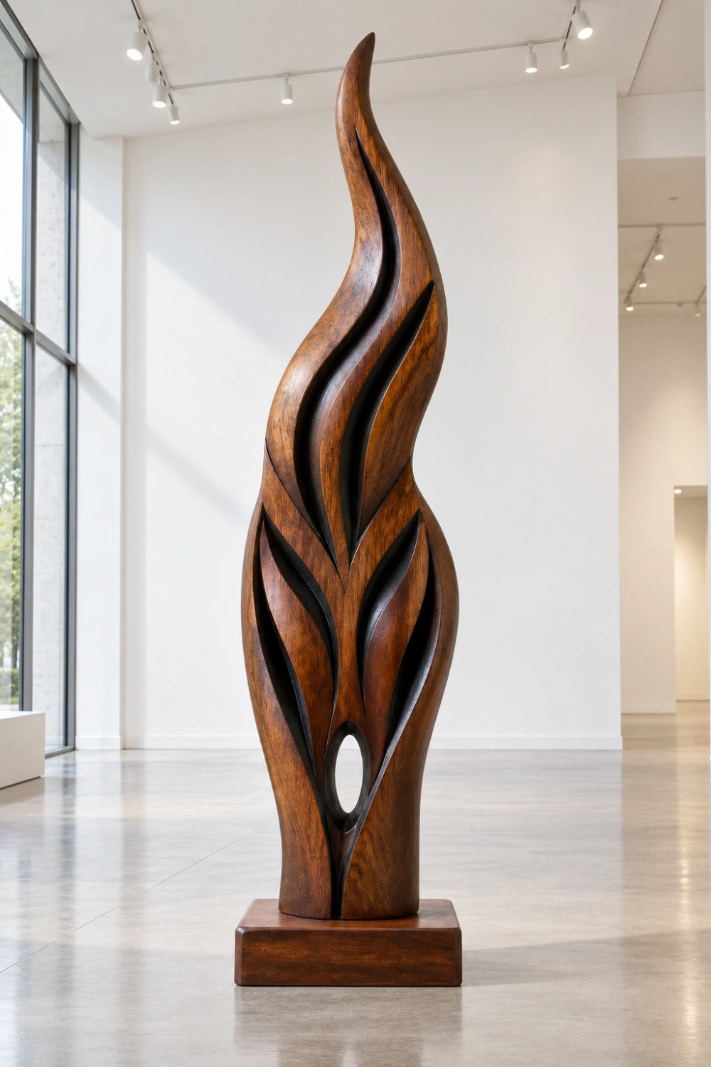 Abstract Wooden Flame Floor Sculpture | Dynamic Standing Decor For Living Space
