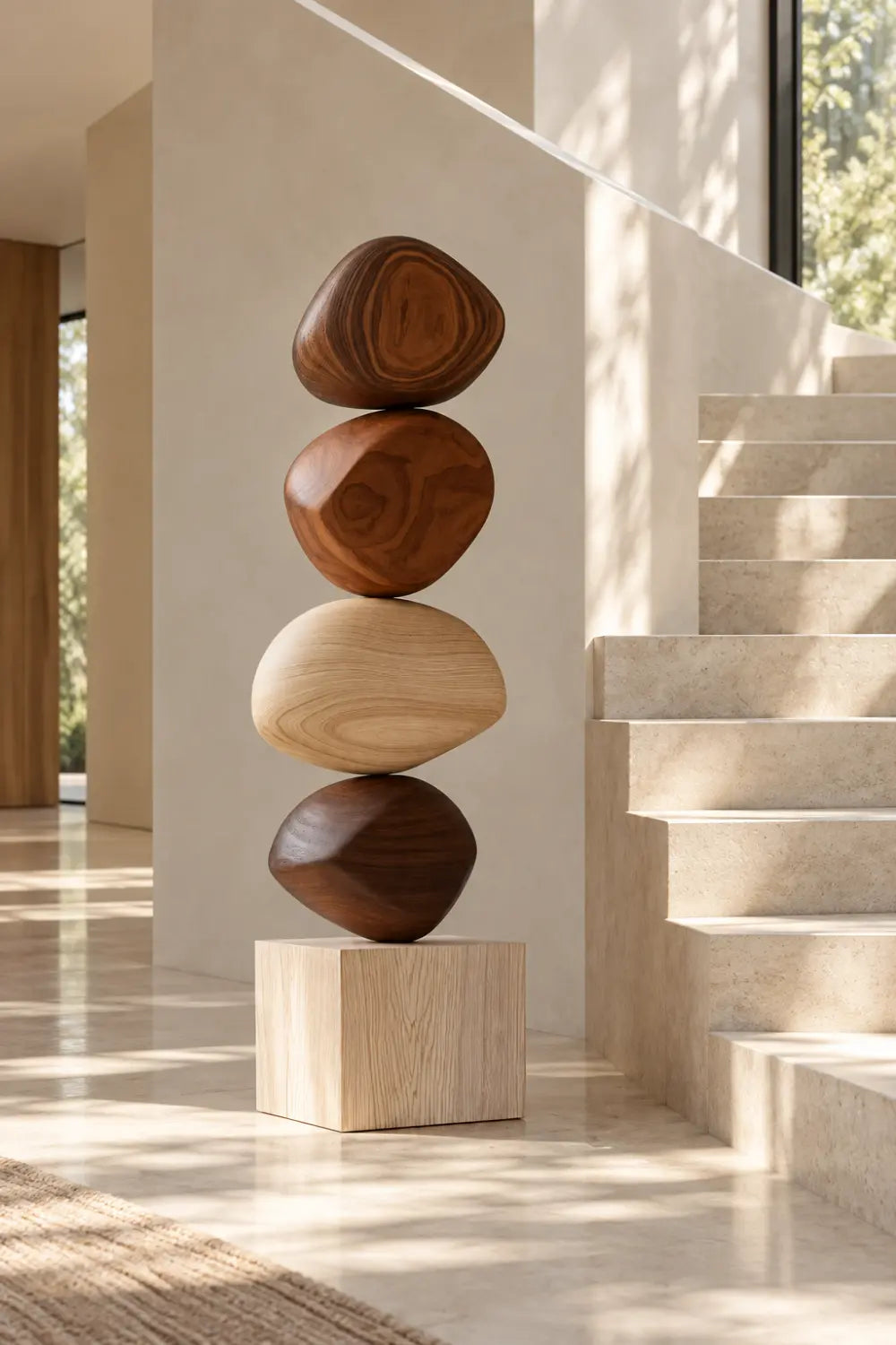 Large Abstract Wooden Sculpture For Modern Minimalist Home Decor And Living Room Art
