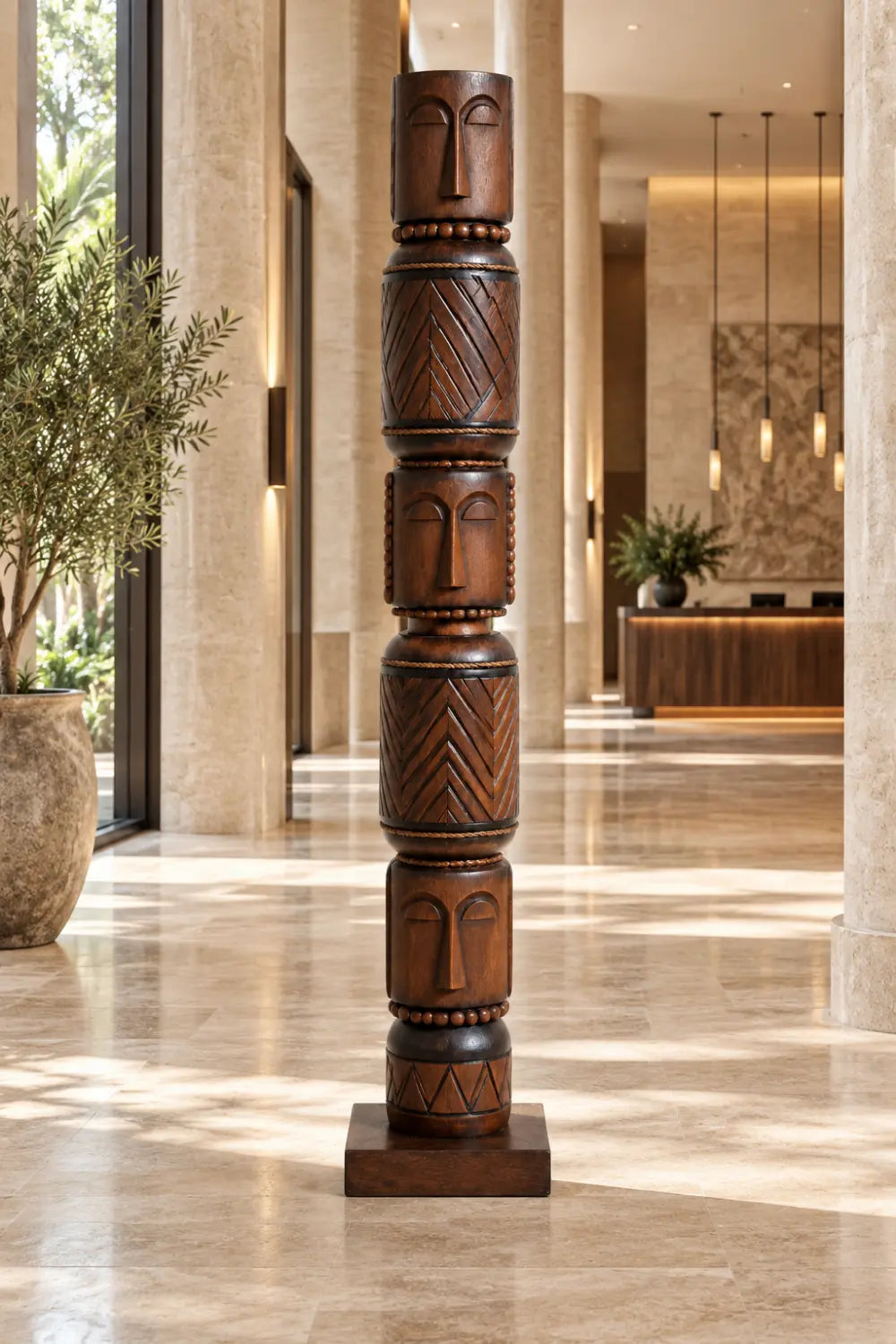 Hand Carved African Tribal Large Wood Sculpture Totem Floor Statue For Modern Home Decor